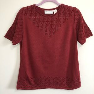 Alfred dunner rose red knit short sleeve sweater